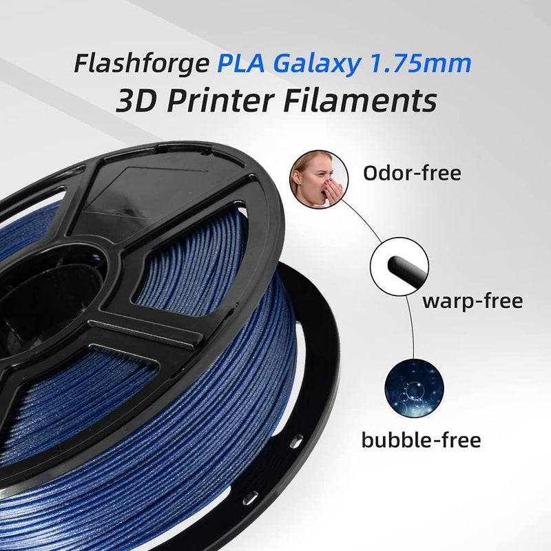 FLASHFORGE PLA Filament 1.75mm Galaxy Blue, 3D Printer Filament with Silver Glitter 1kg (2.2lbs) Spool, Dimensional Accuracy +/- 0.02mm, Shimmering 3D Printing Filament for Unique Finish - Image 3